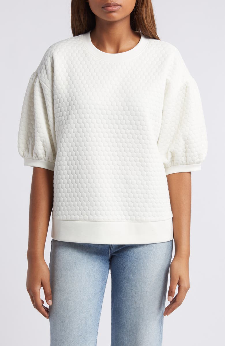 Caslon<sup>®</sup> Jacquard Puff Sleeve Sweatshirt, Main, color, Ivory Pristine