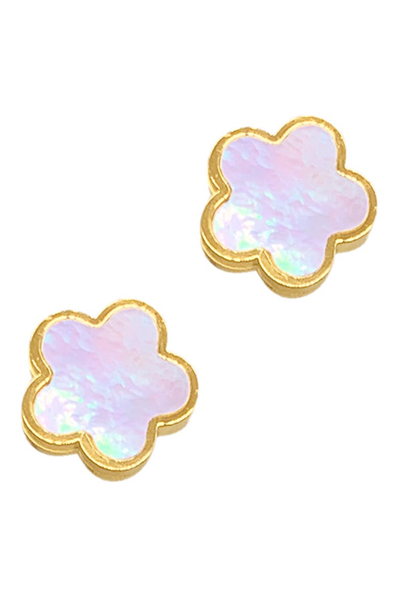 14K Gold Plated Clover Stud Earrings, Main, color, WHITE