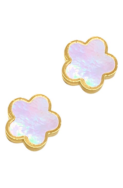 14K Gold Plated Clover Stud Earrings