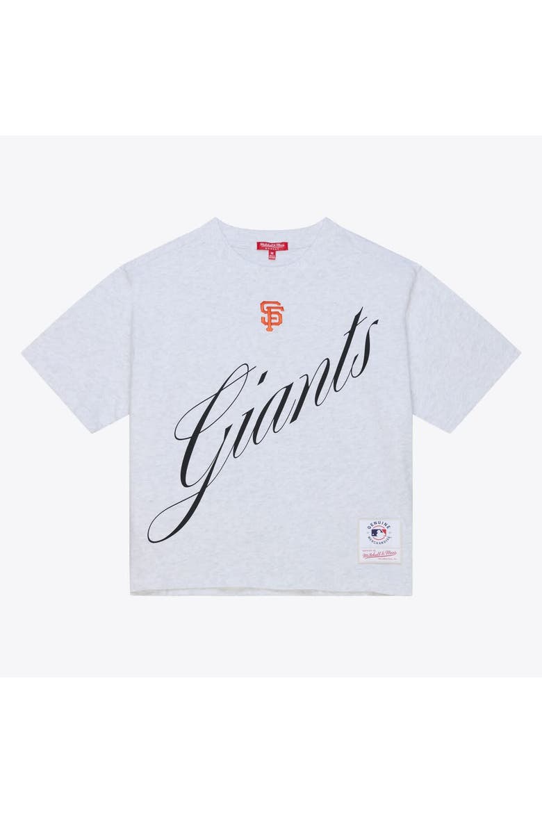 Women's Mitchell & Ness  Heather Gray San Francisco Giants Script Cropped Boxy T-Shirt, Main, color, Heather Gray