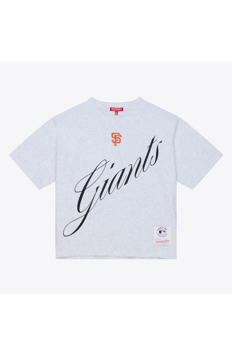 Mitchell & Ness Women's Mitchell & Ness  Heather Gray San Francisco Giants Script Cropped Boxy T-Shirt, Main, color, Heather Gray