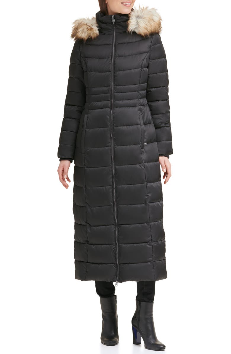 Kenneth Cole Faux Fur Hood Zip Front Puffer Jacket, Alternate, color, Black