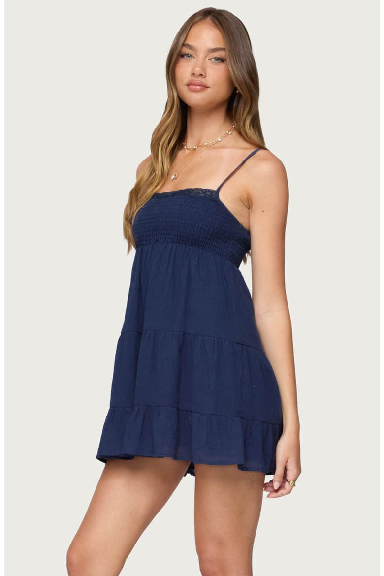 Calley Smocked Babydoll Minidress, Alternate, color, NAVY