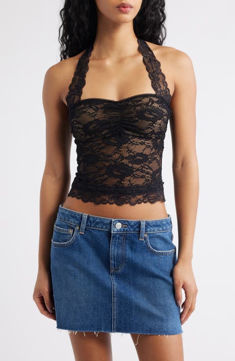 FANTASIZE LACE HALTER TOP BLK