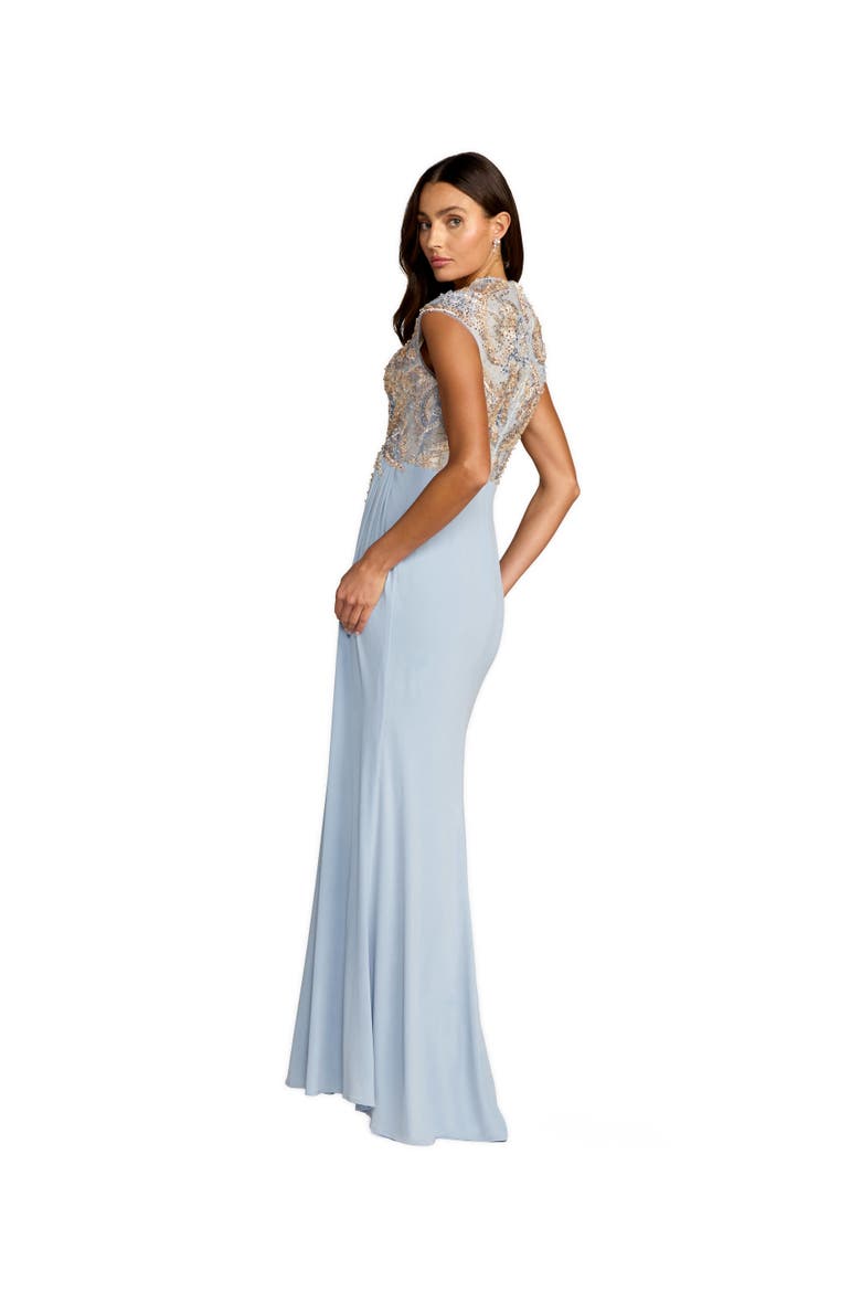 Jersey Beaded Embroidered V Neck Cap Sleeve Gown, Alternate, color, French Blue