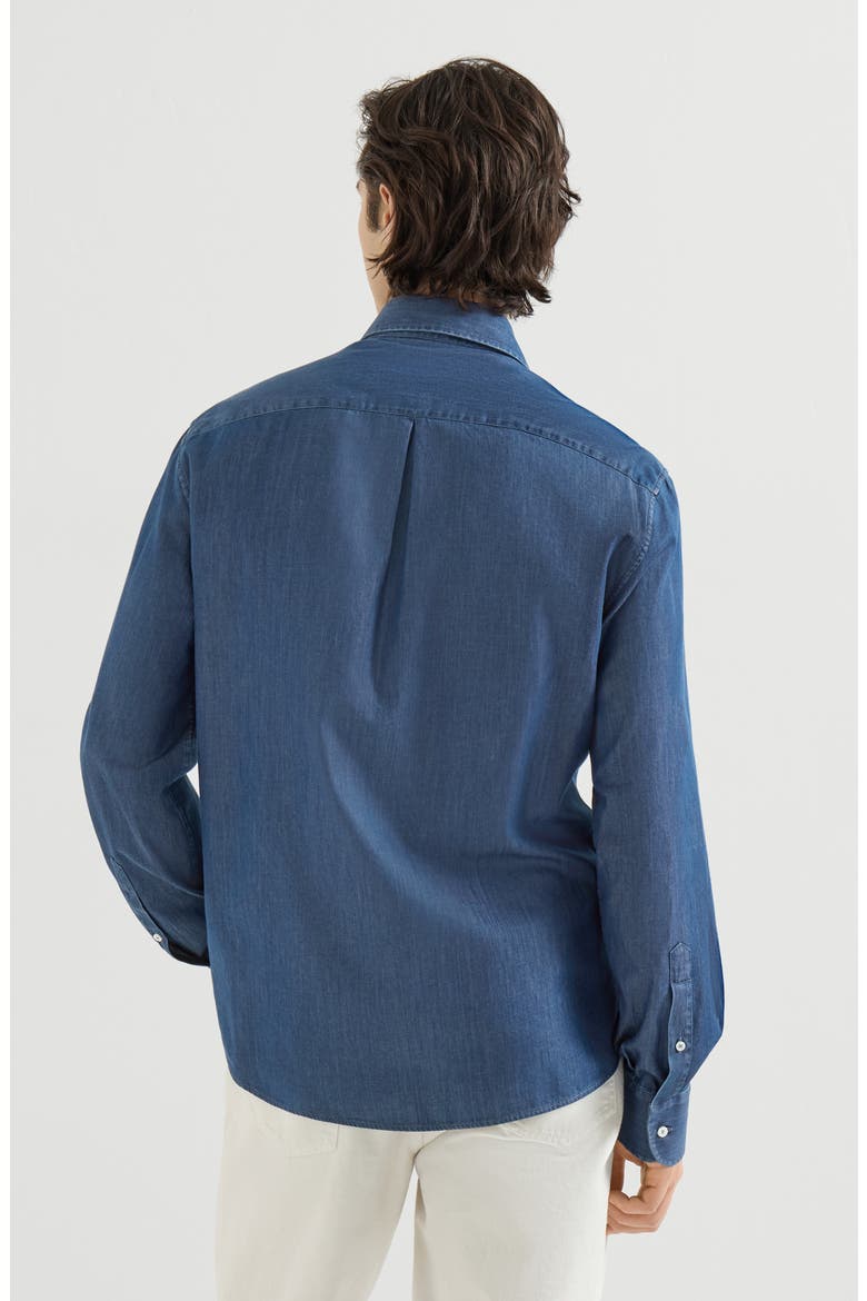 Lightweight denim shirt with Italian collar and chest pocket, Alternate, color, Dark Denim