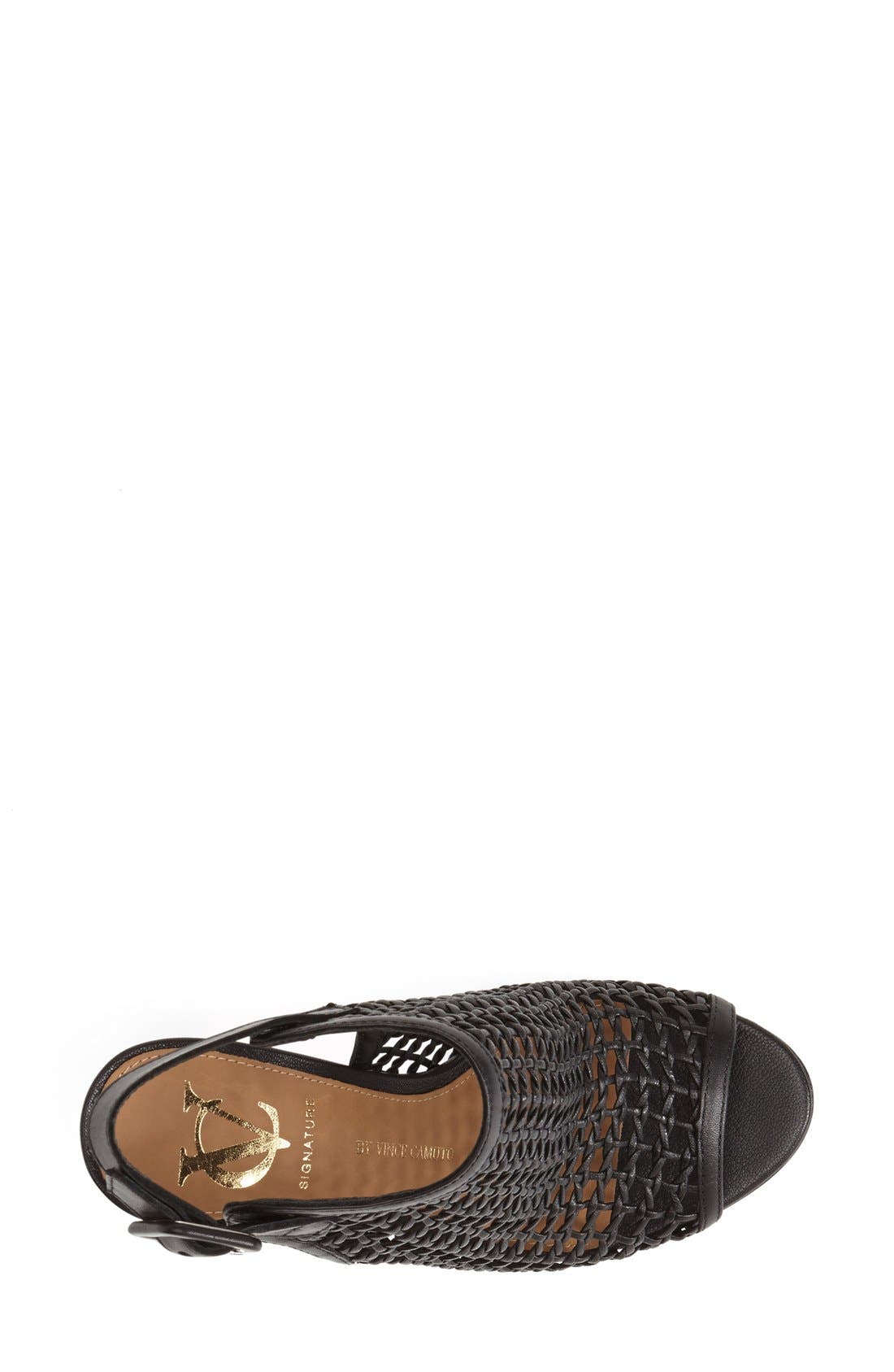 'Cleone' Woven Leather Peep Toe Wedge Sandal, Alternate, color, BLACK