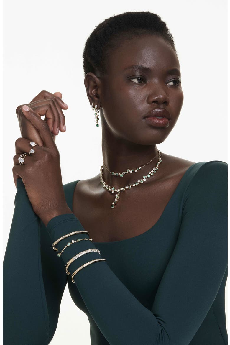 Constella Crystal & Zirconia Drop Earrings, Alternate, color, GOLD/ GREEN