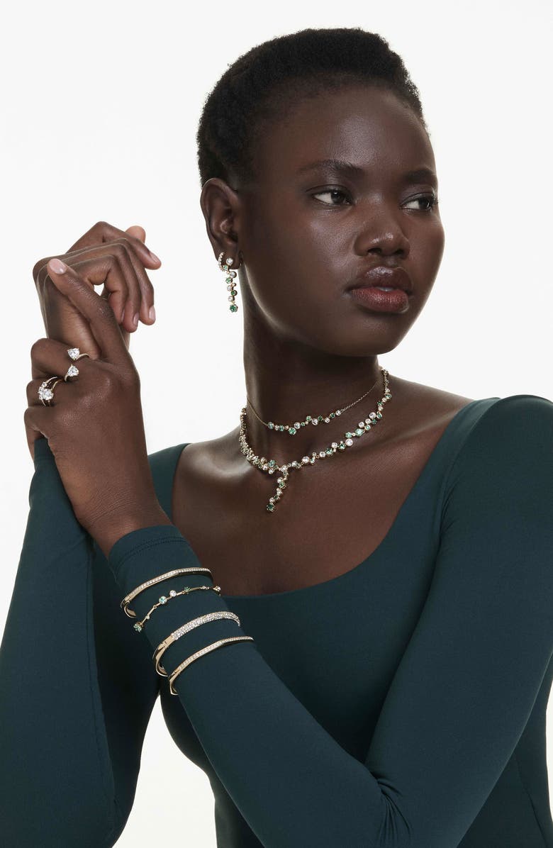 Swarovski Constella Crystal & Zirconia Drop Earrings, Alternate, color, Gold/ Green