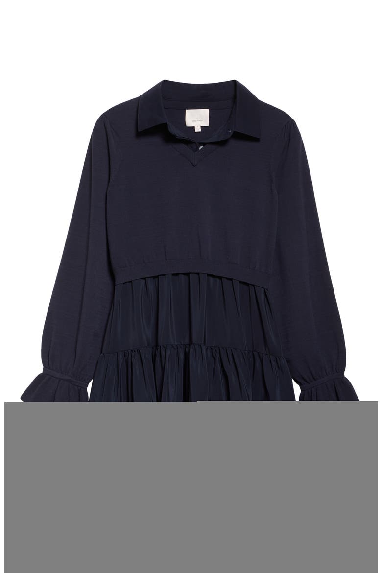 Luciana Long Sleeve Tiered Shirtdress, Alternate, color, NAVY