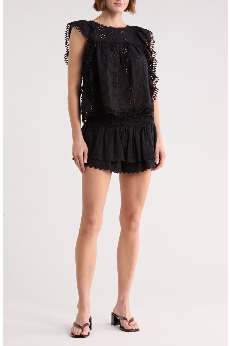 Eyelet Trim Bloomer Shorts, Main, color, BLACK