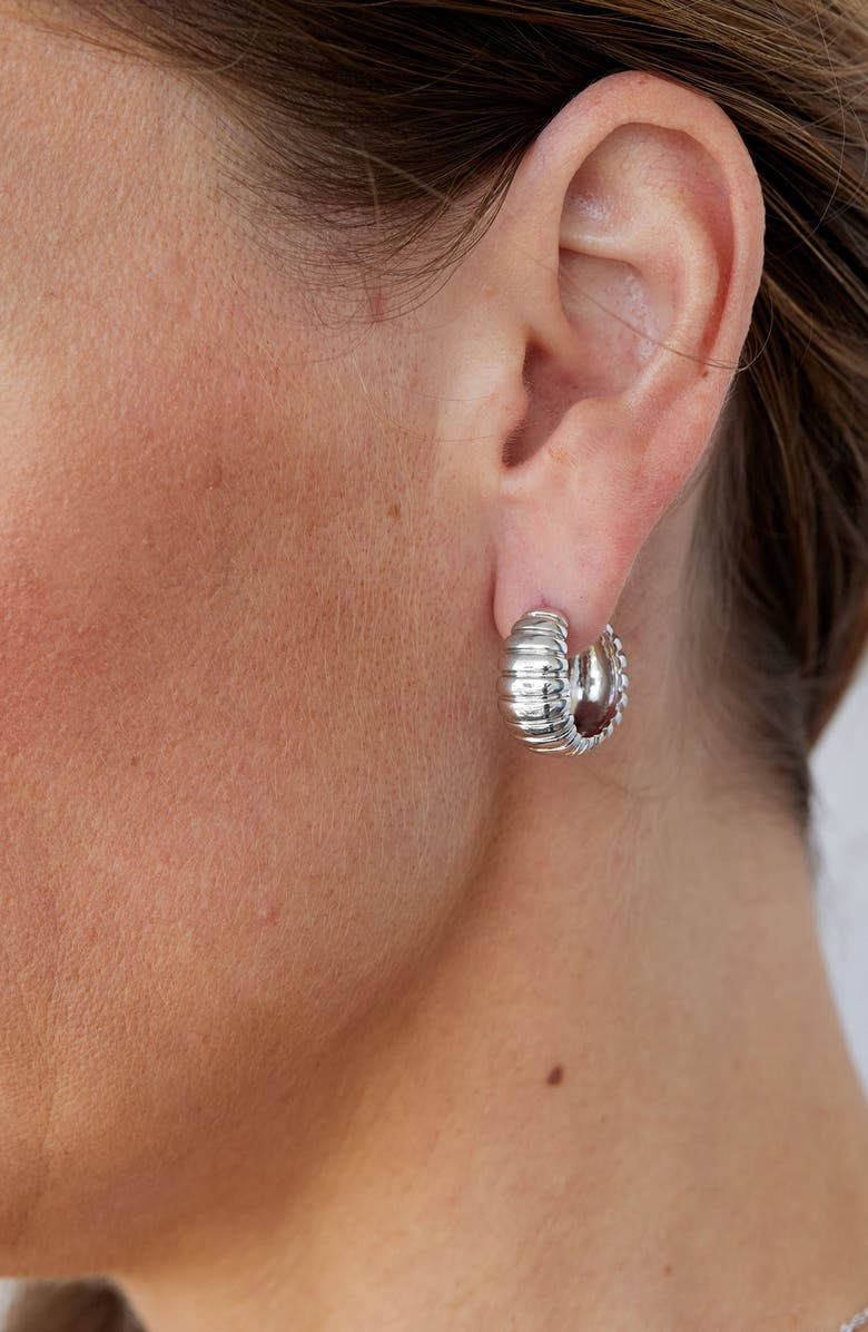 SAVVY CIE JEWELS Textured Snail Huggie Hoop Earrings, Alternate, color, White