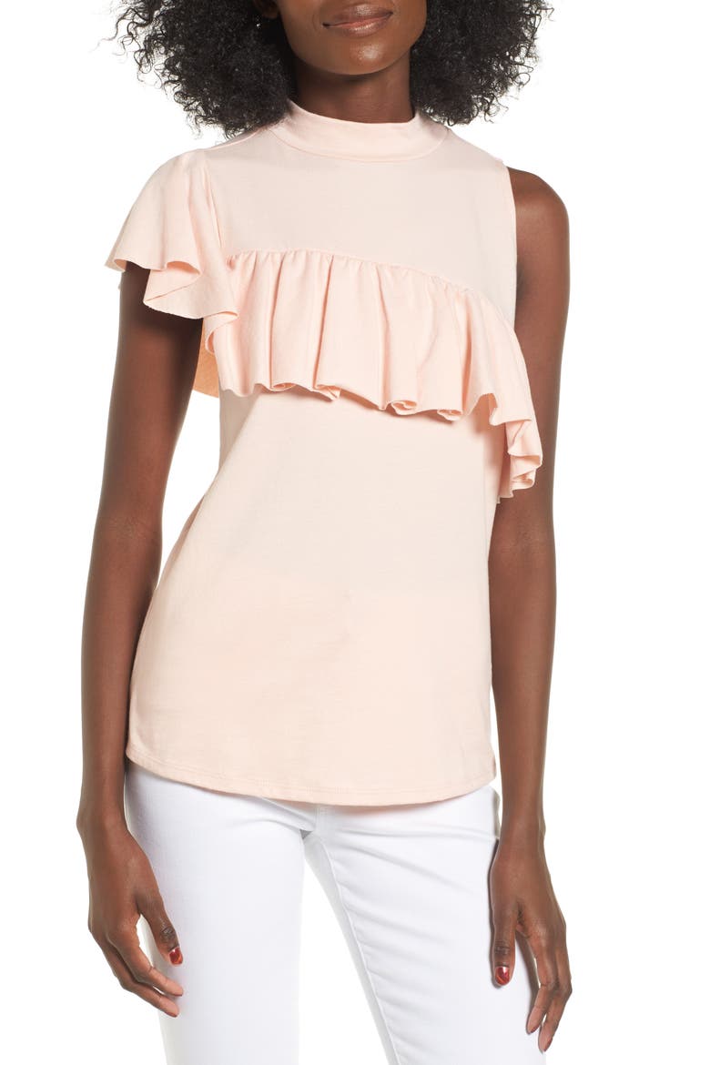 Asymmetrical Ruffle Tee, Main, color, PINK HERO