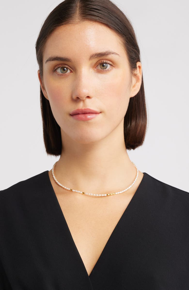 Nordstrom Beaded Freshwater Pearl Necklace, Alternate, color, 14K Gold Plated