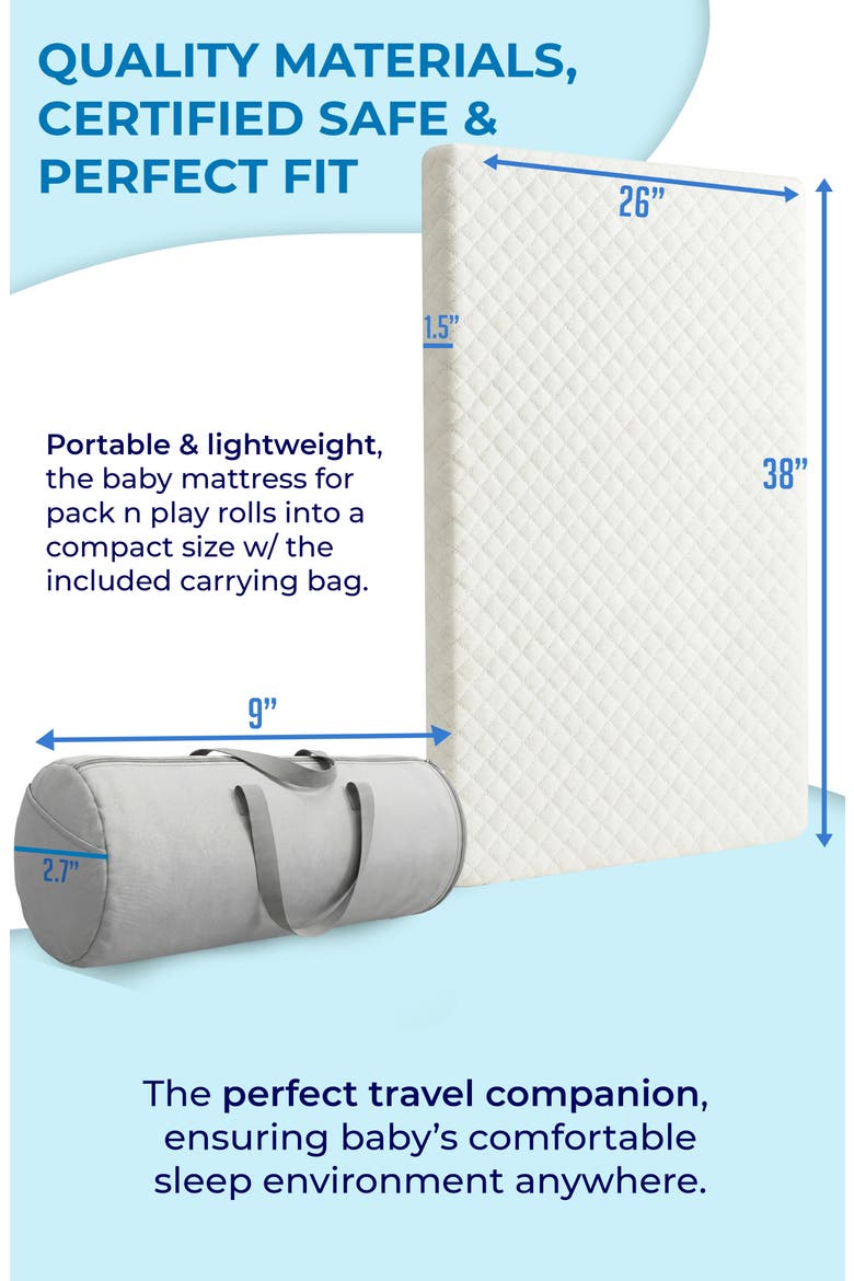 Pack and Play Mattress Washable Waterproof Hypoallergenic Topper, Alternate, color, White