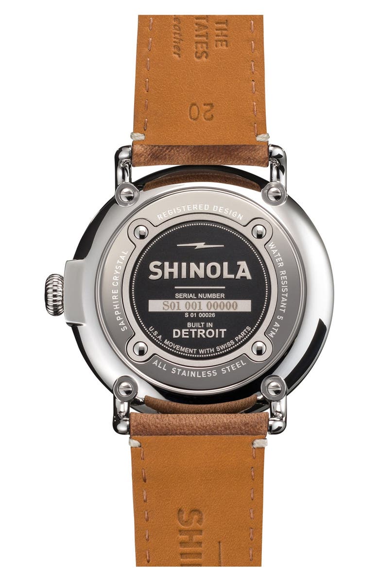 Shinola 'The Runwell' Leather Strap Watch, 41mm, Alternate, color, Brown/ Green