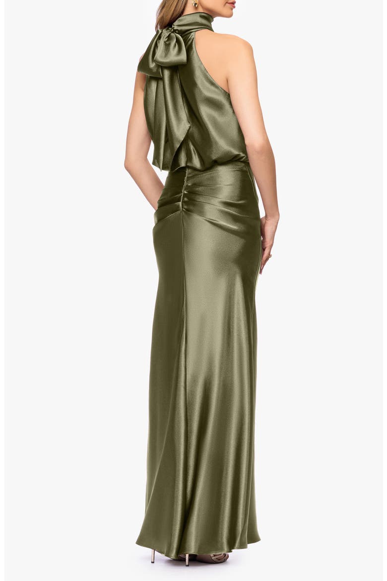 Halter Charmeuse Gown, Alternate, color, OLIVE