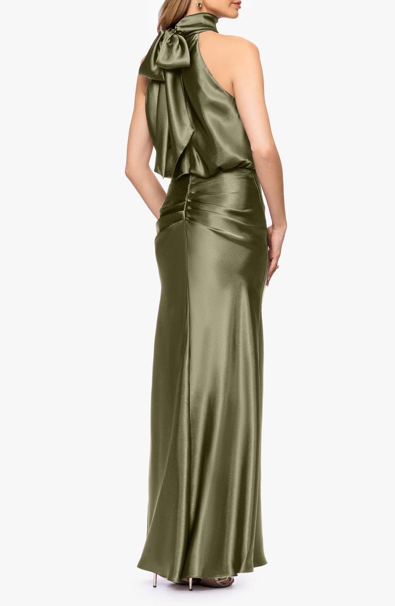 Betsy & Adam Halter Charmeuse Gown, Alternate, color, Olive