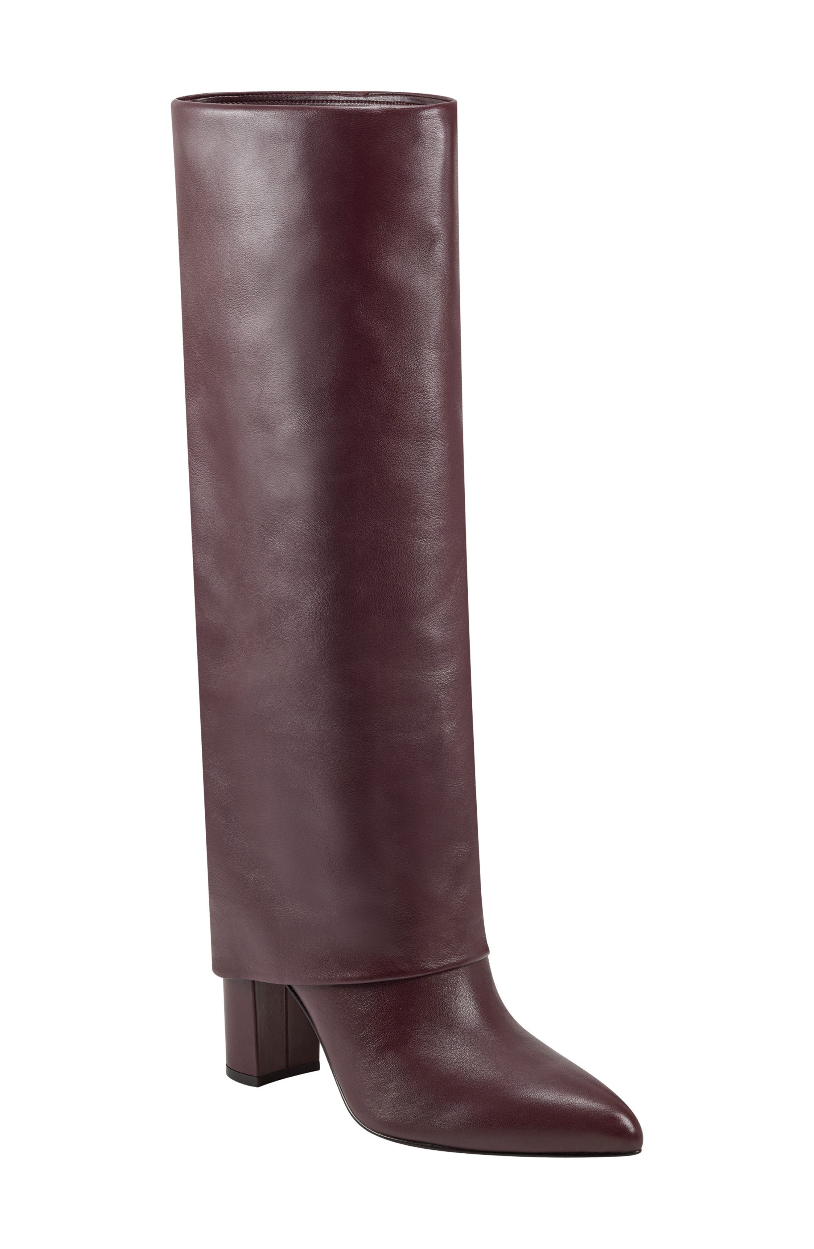 Leina Foldover Shaft Pointed Toe Knee High Boot, Main, color, DARK RED 600