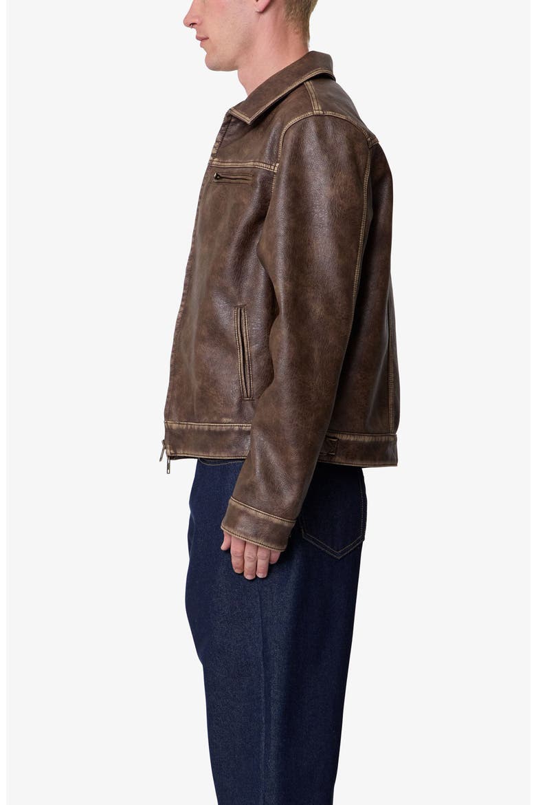 Washed Faux Leather Jacket, Alternate, color, BROWN