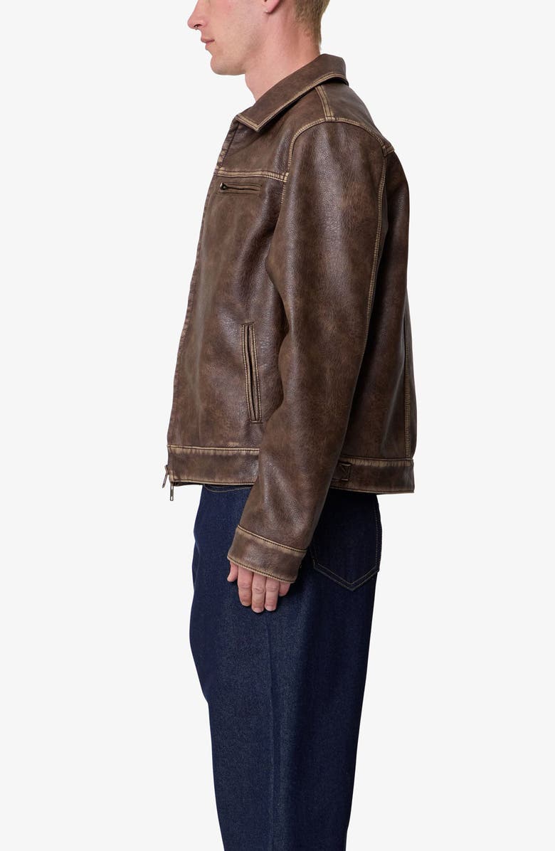 mnml Washed Faux Leather Jacket, Alternate, color, Brown