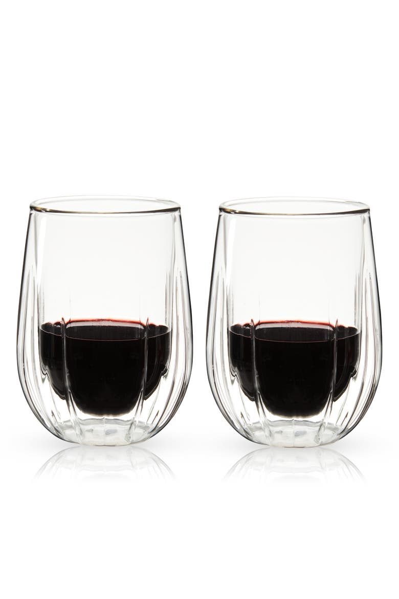 Double Walled Stemless Wine Glasses Set of 2, Alternate, color, Clear