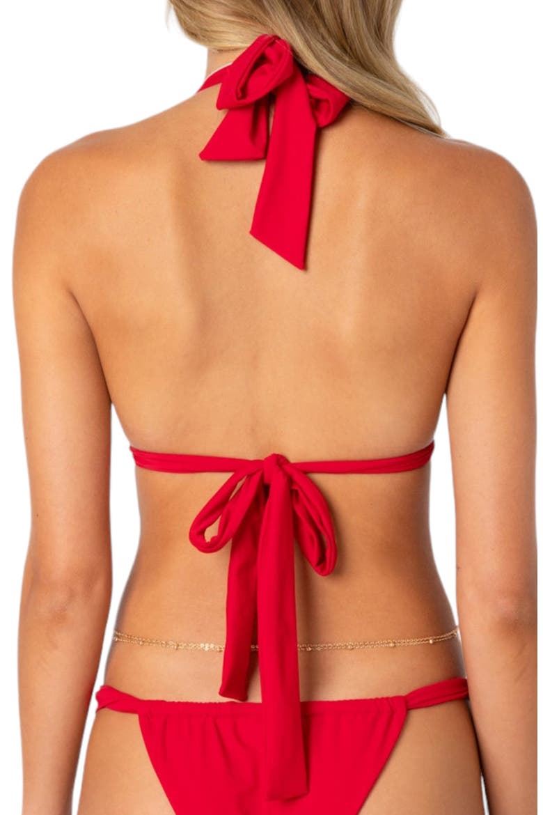 Soraya Knotted Triangle Bikini Top, Alternate, color, RED