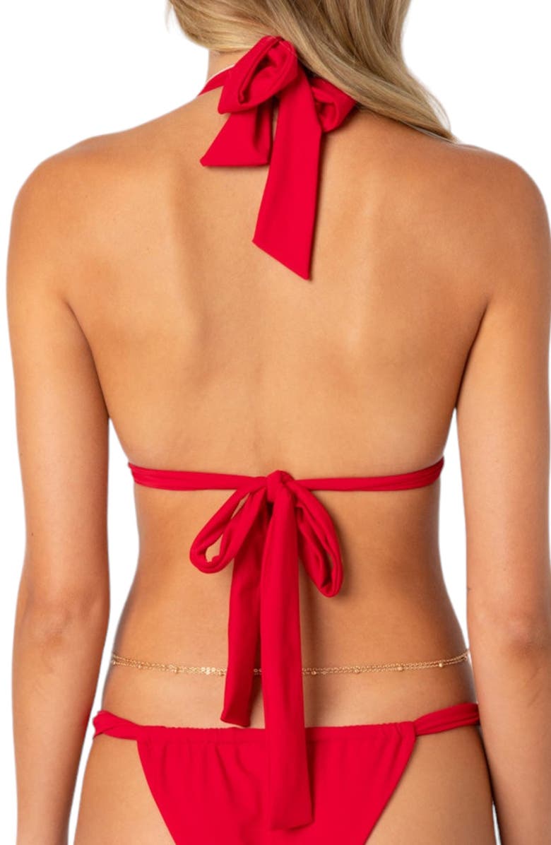 EDIKTED Soraya Knotted Triangle Bikini Top, Alternate, color, Red