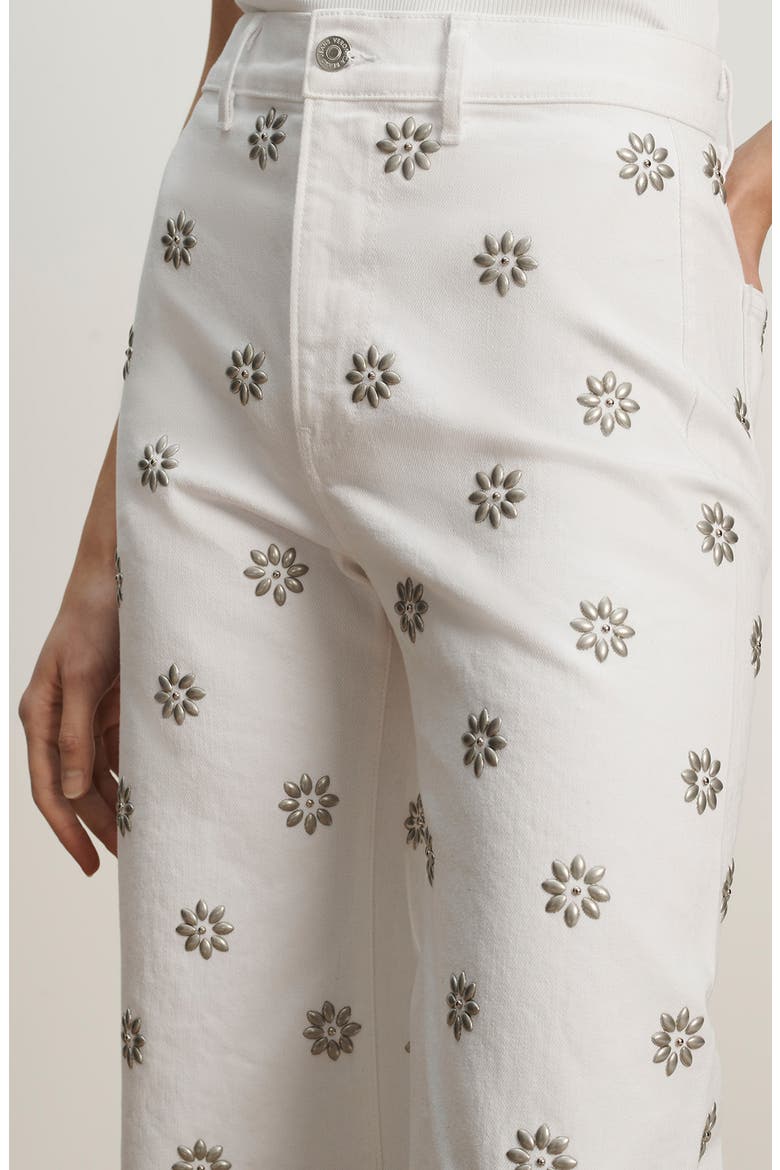 Grant Studded High Waist Ankle Wide Leg Jeans, Alternate, color, WHITE