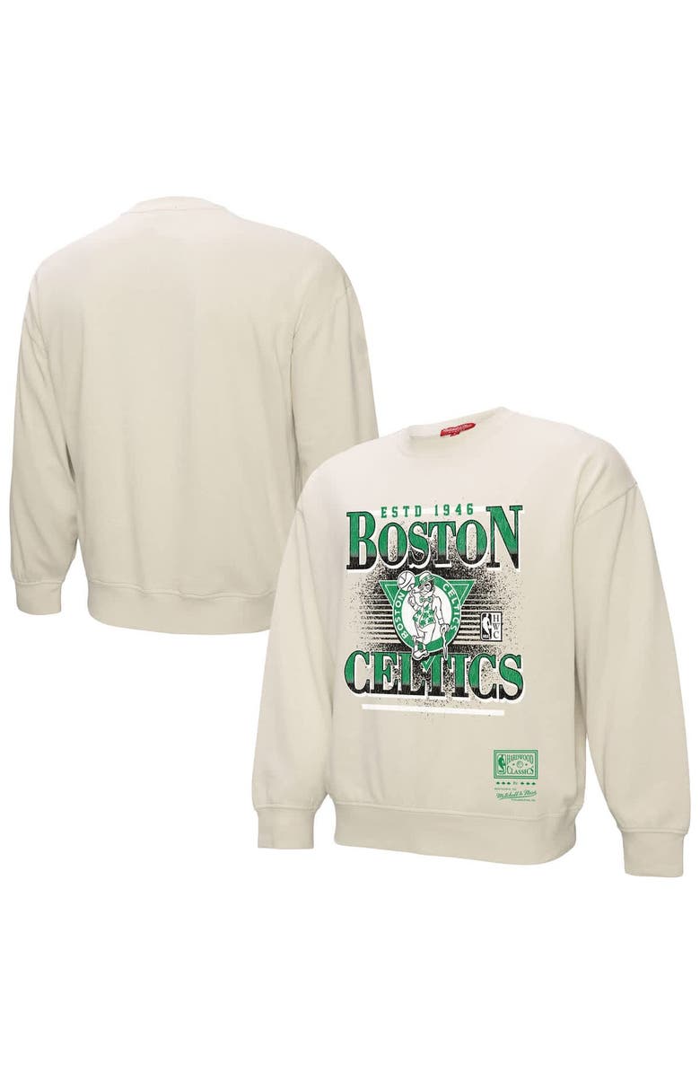 Mitchell & Ness Women's Mitchell & Ness Cream Boston Celtics Oversprayed Pullover Sweatshirt, Main, color, Cream
