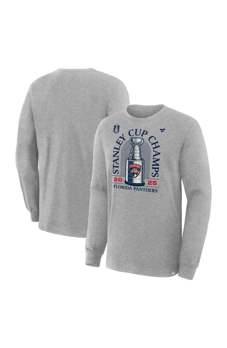 FANATICS Men's Fanatics Heather Gray Florida Panthers 2025 Stanley Cup Champions Locker Room Long Sleeve T-Shirt, Main, color,