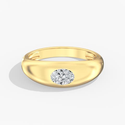 Oval Domed Lab Diamond Ring in 14K