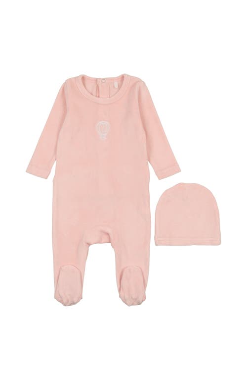 Pouf Girls Velour Embroidered Footie In Pink