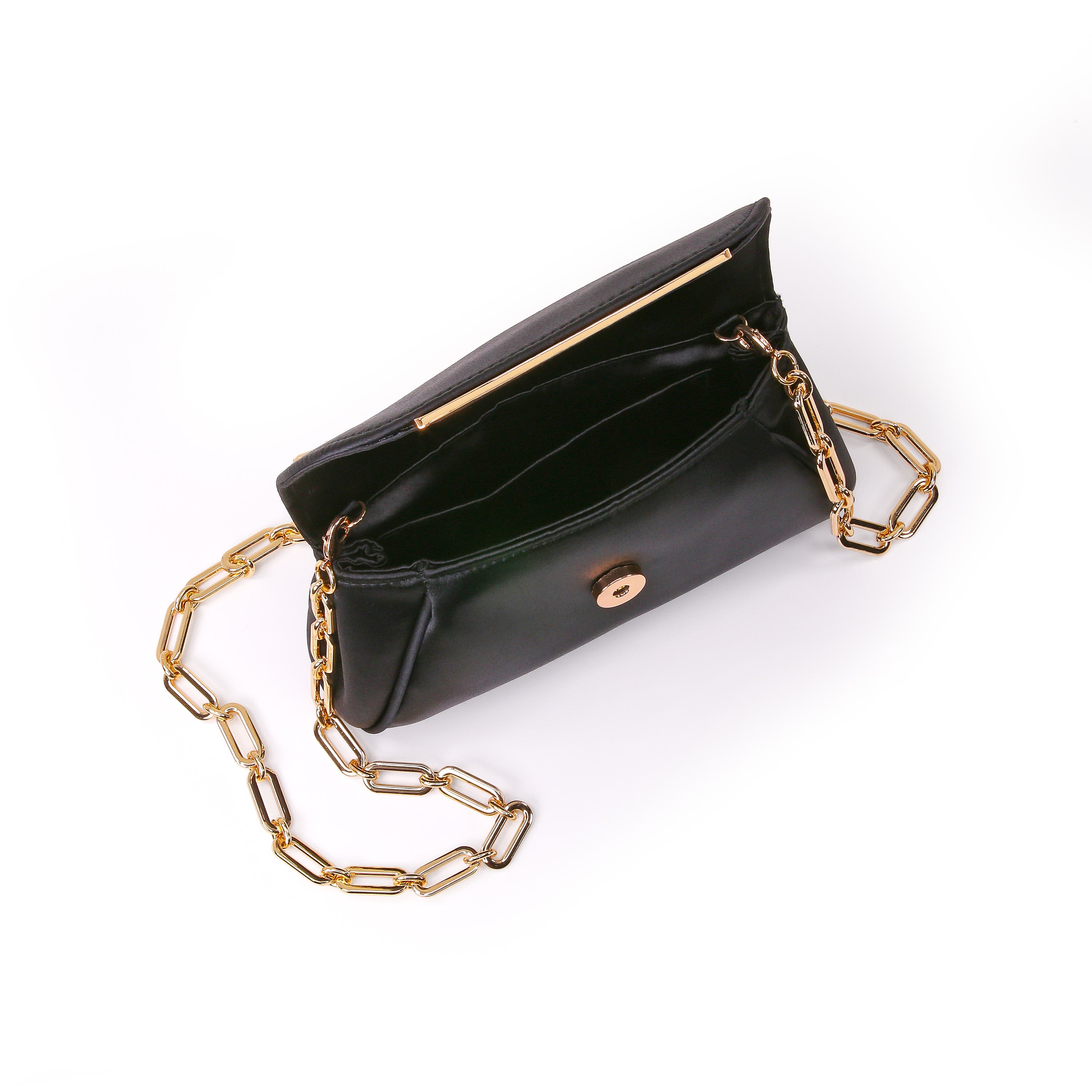 Seraphina Satin Clutch with Crystal Necklace Handslip, Alternate, color, Black