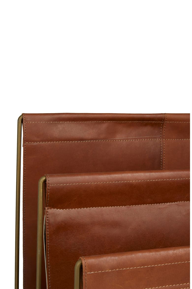 Brown Leather 3-Slot Magazine Holder with Metal Stand, Alternate, color, RED