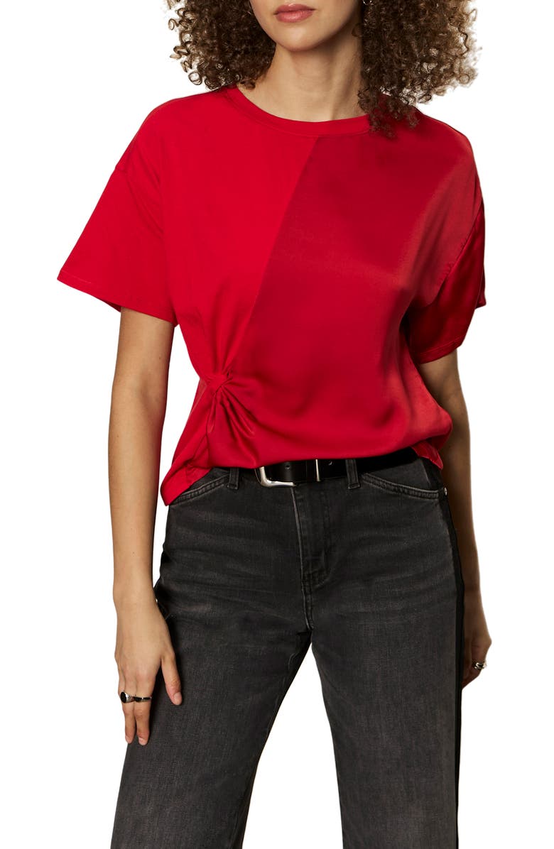 Sanctuary Satin & Cotton Gathered T-Shirt, Alternate, color, Cherry Lacquer Red