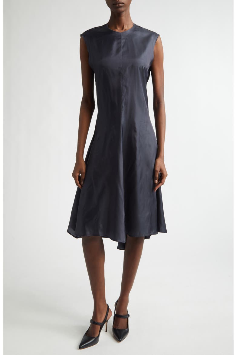 Ziggy Raw Edge Satin A-Line Dress, Main, color, DARK BLUE