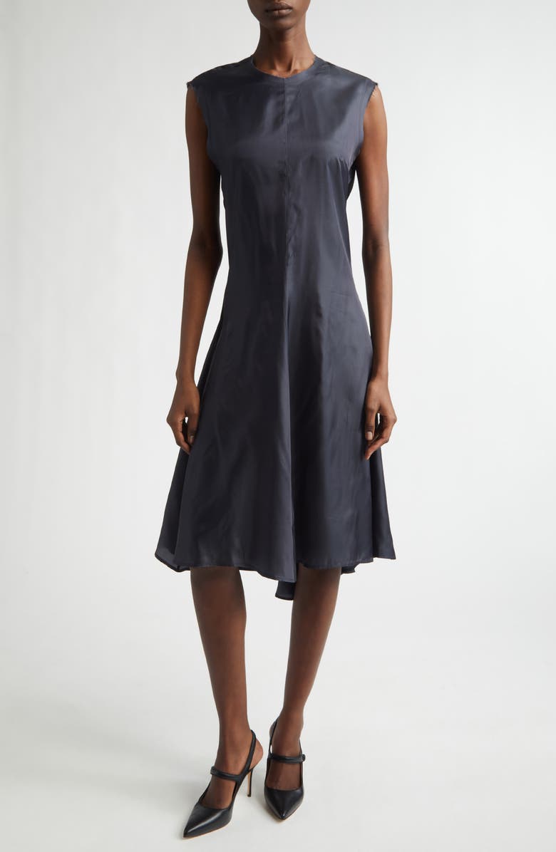 renaissance renaissance Ziggy Raw Edge Satin A-Line Dress, Main, color, Dark Blue
