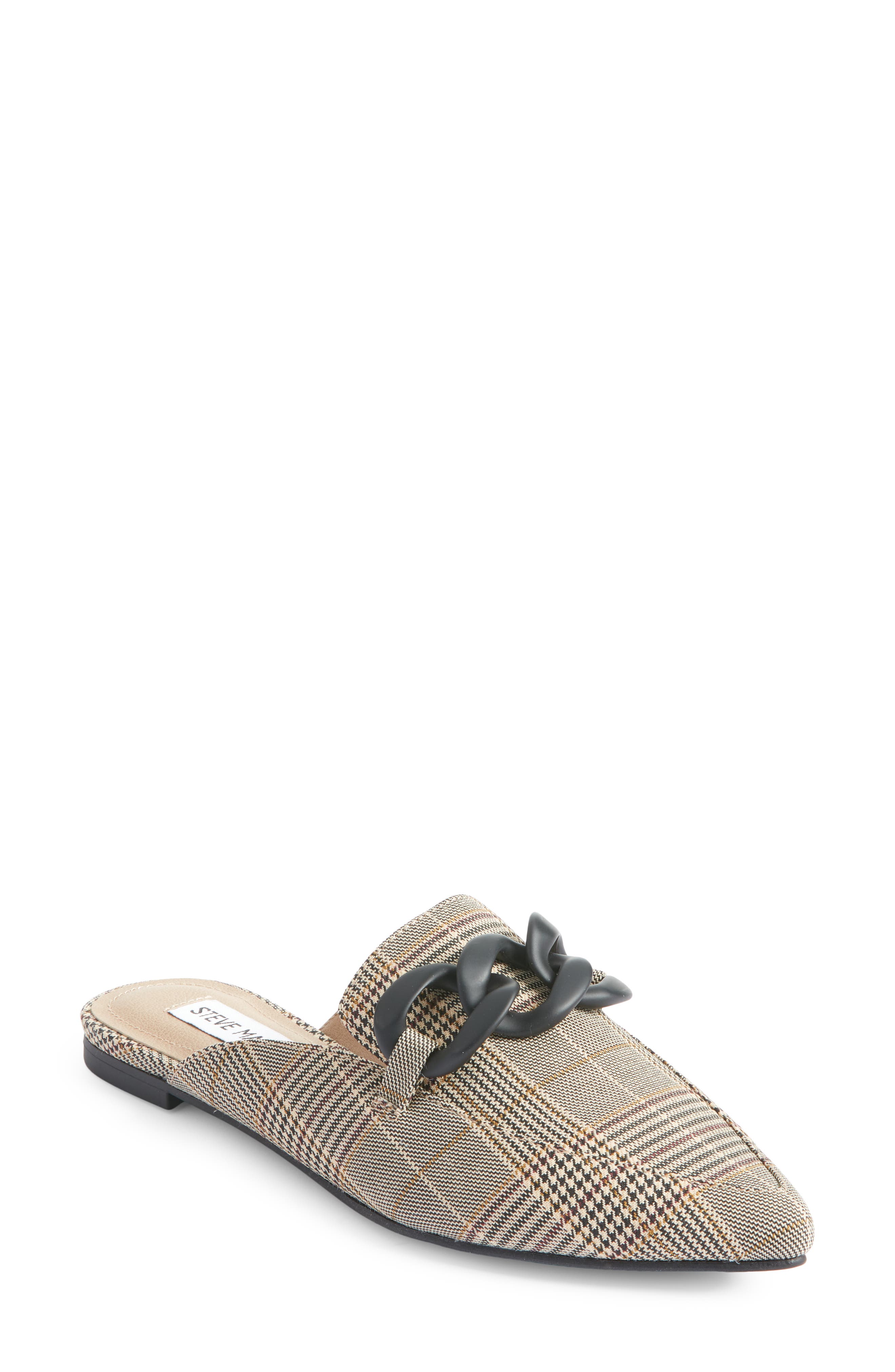 Fleur Pointed Toe Mule, Main, color, BLACK PLAID