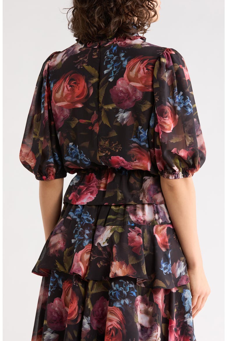 Ruffle Mock Neck Top, Alternate, color, BLACK ROSE PRINT