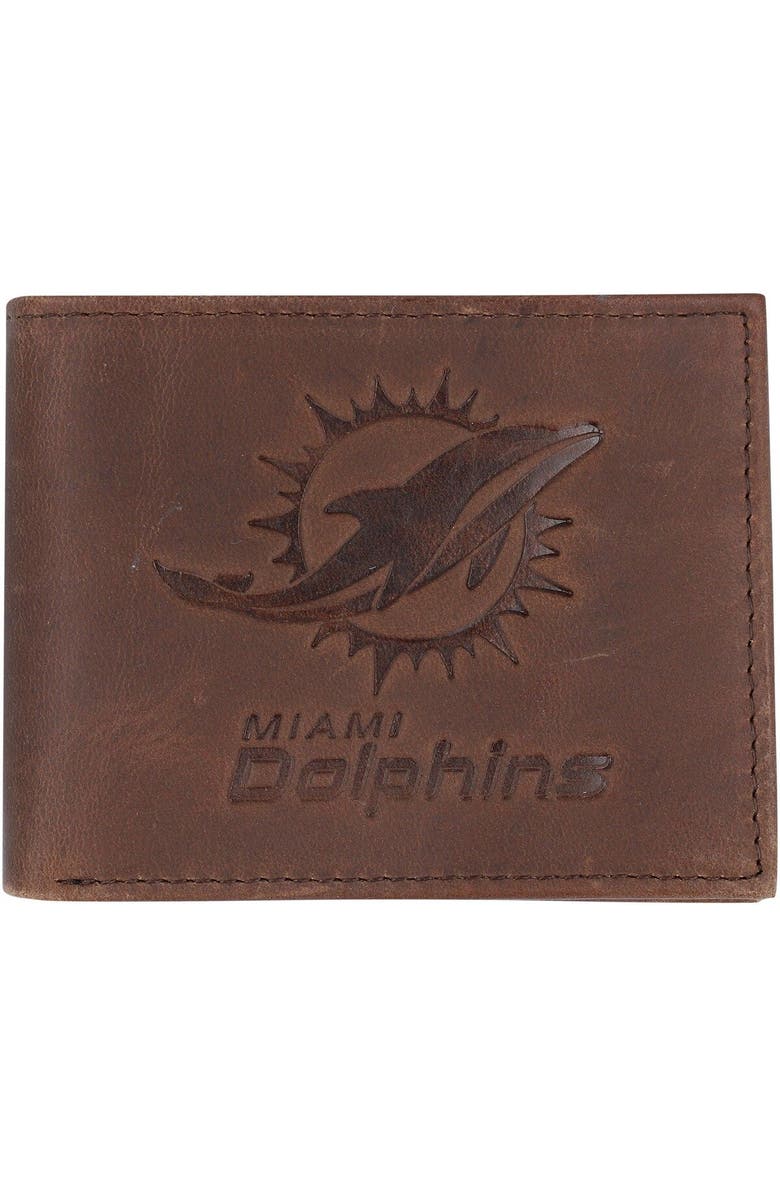 Evergreen Enterprises Brown Miami Dolphins Bifold Leather Wallet, Main, color,
