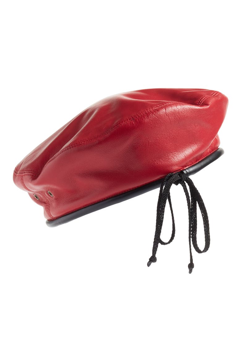 Lambskin Leather Beret, Alternate, color, RED/BLACK