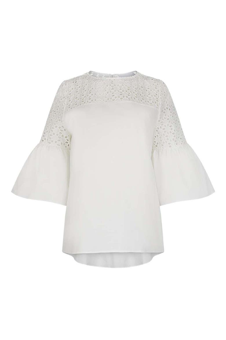 Women's  Piper White Top With Sheer Mesh Sleeves, Main, color, White