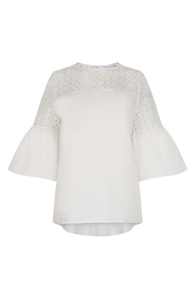 Anne Fontaine Women's  Piper White Top With Sheer Mesh Sleeves, Alternate, color, White