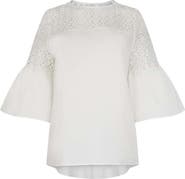 Anne Fontaine Women's  Piper White Top With Sheer Mesh Sleeves