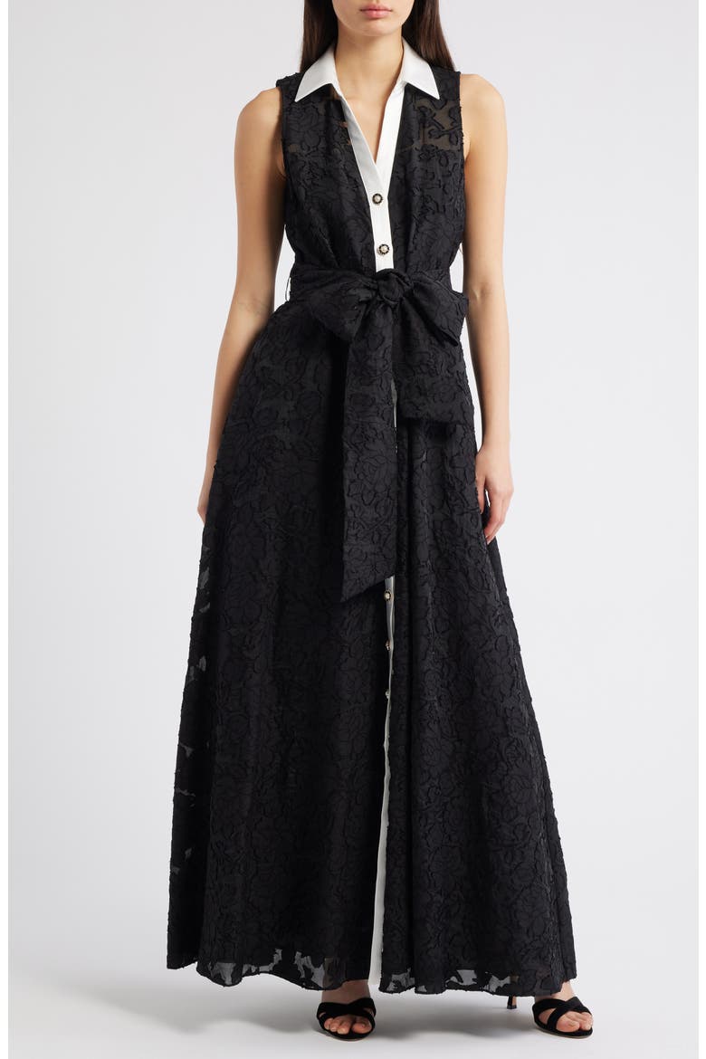 Floral Burnout Sleeveless Gown, Main, color, BLACK