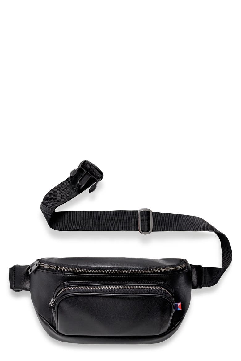 Faux Leather Diaper Belt Bag, Main, color, BLACK