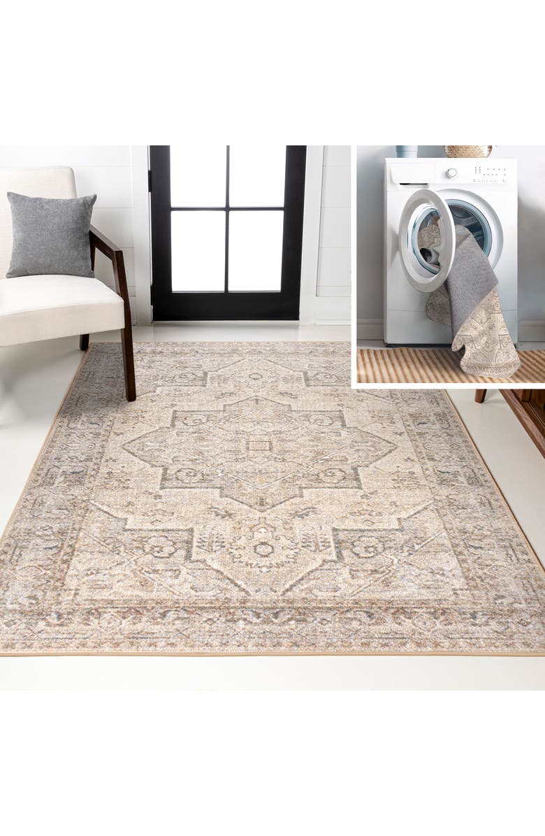 JONATHAN Y Koda Vintage Native American Medallion Machine-Washable Area Rug, Main, color, Cream/Brown
