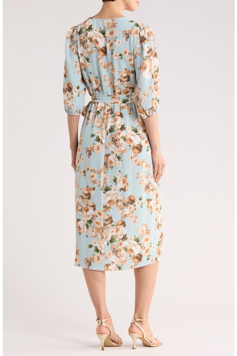 Floral Faux Wrap Midi Dress, Alternate, color, DUSTY AQUA