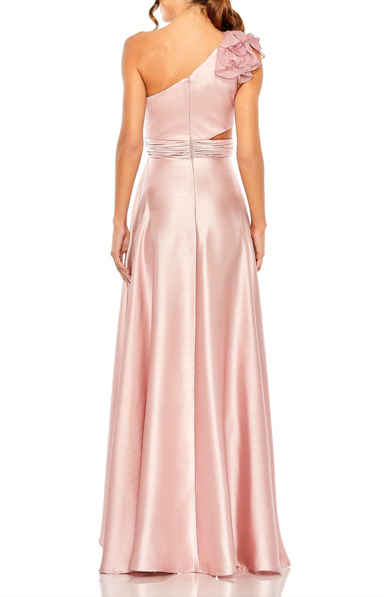 Mac Duggal Ruffled One Shoulder Cut Out Hi-Lo Gown, Alternate, color, Rose
